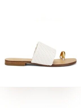 New SIMKHAI Ariana Woven White Leather Sandal open round toe slight heel Sz 7.5
